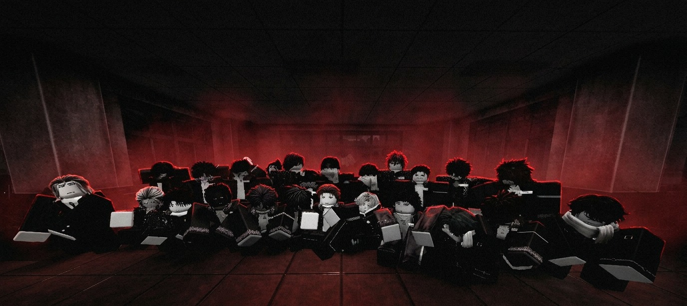 Membros da gang Bofurin reunidos na sala de aula do jogo Gakuran